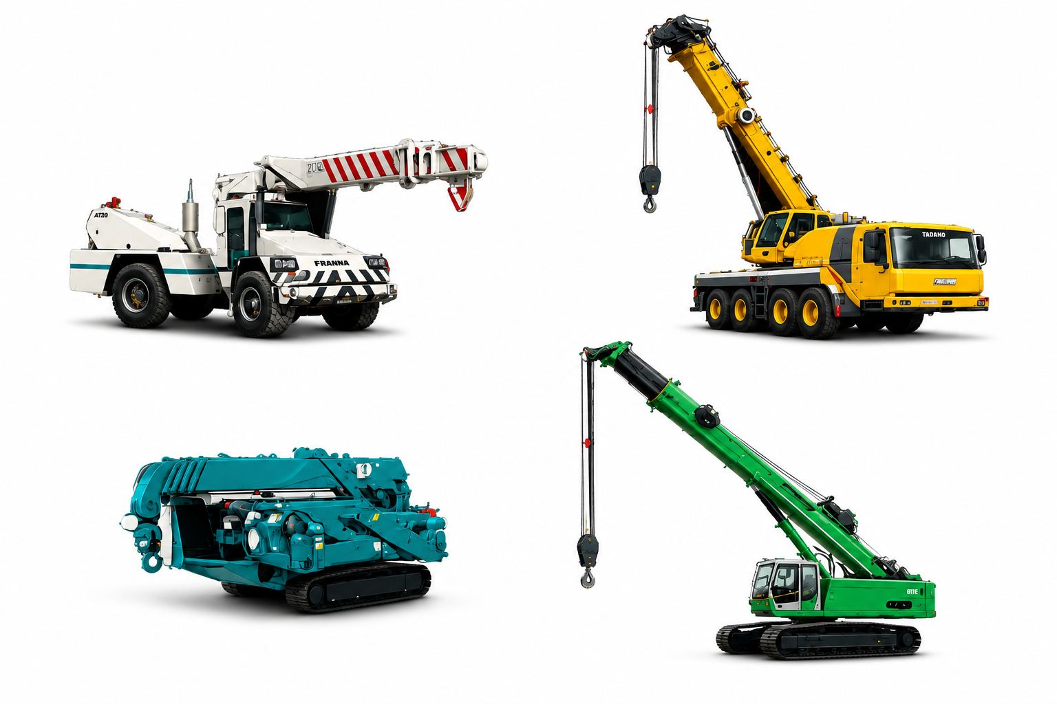 All-terrain, pick and carry, city, crawler, rough terrain and mobile spider cranes